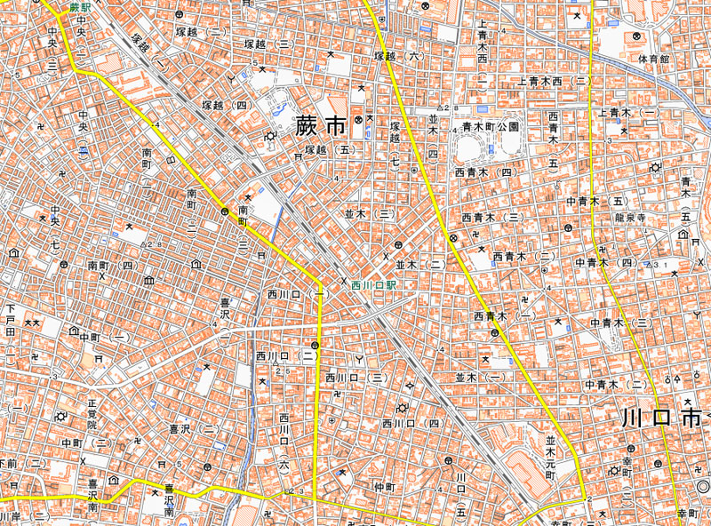 川口市西川口1丁目の周辺（国土地理院HPより）