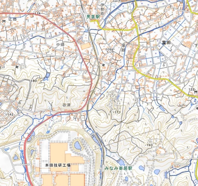 みなみ寄居―男衾駅間の周辺（国土地理院HPから）