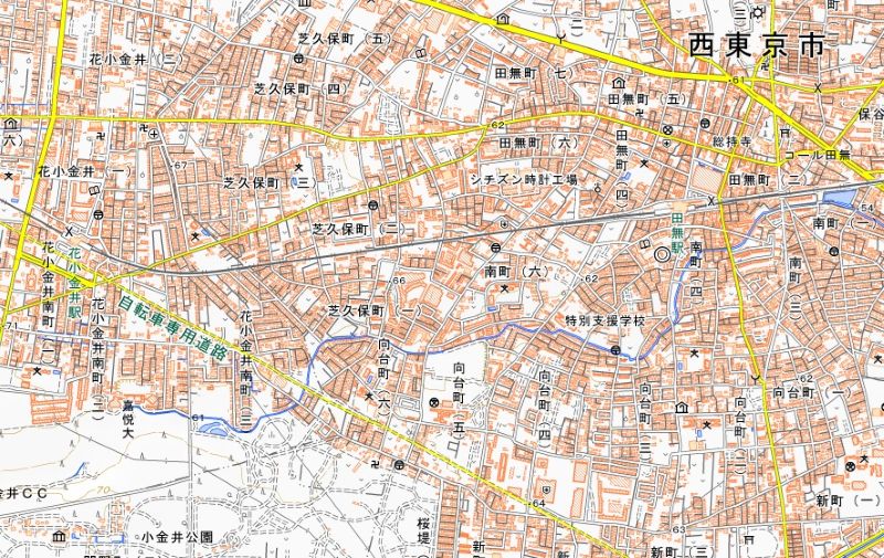 田無―花小金井駅間の周辺（国土地理院HPから）