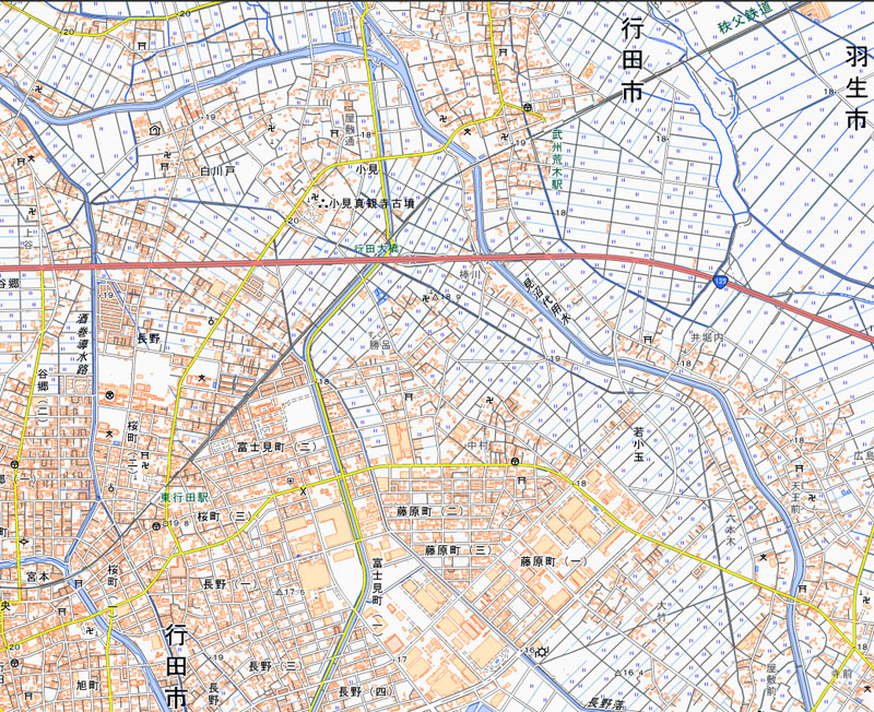 行田市長野の周辺（国土地理院HPより）