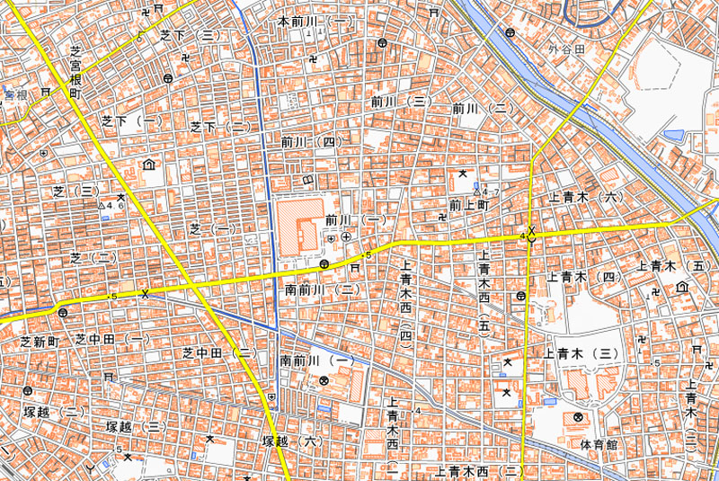 川口市前川1丁目の周辺（国土地理院HPより）
