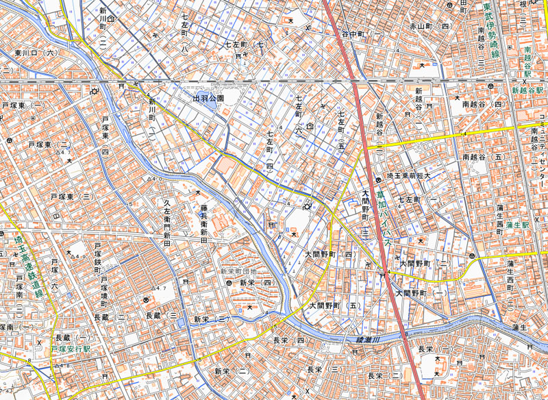 川口市藤兵衛新田の周辺（国土地理院HPより）