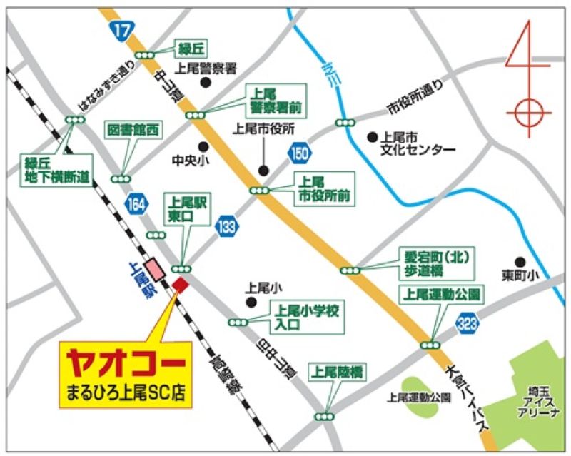 ヤオコーまるひろ上尾SC店の位置
