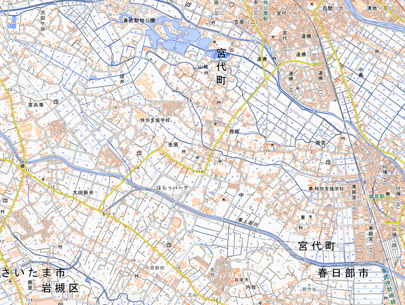 宮代町金原の周辺（国土地理院HPより）