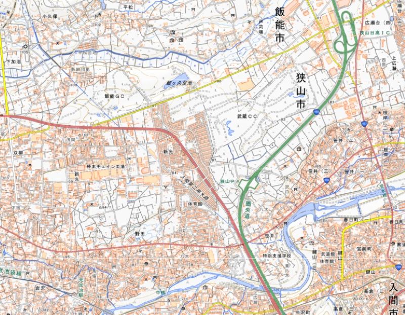 入間市新光の位置（地図の中心付近）＝国土地理院HPから