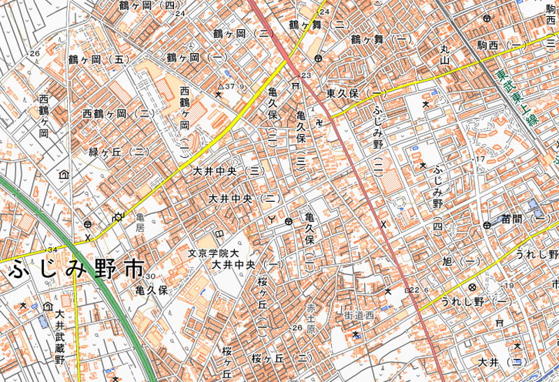 ふじみ野市大井中央の周辺（国土地理院HPより）