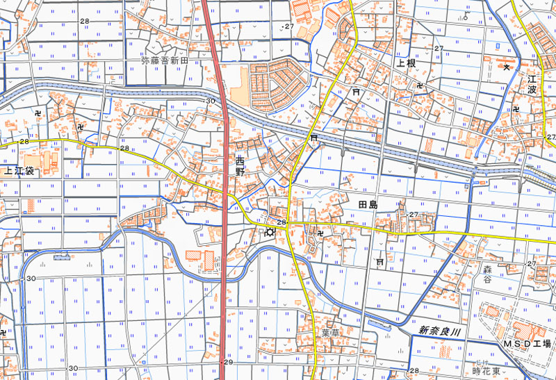 熊谷市西野の周辺（国土地理院HPより）