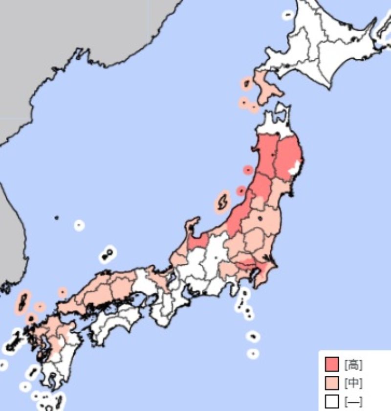18日から19日に警報級大雨となる可能性のあるエリア（気象庁HPから）