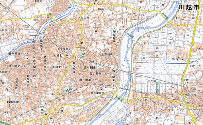 川越市上戸新町、霞ケ関東5丁目の位置（地図の中央付近）＝国土地理院HPから