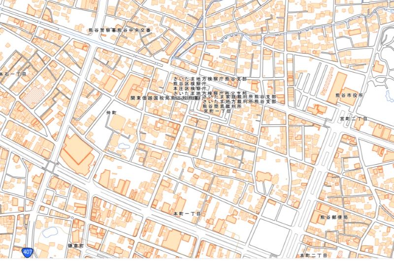 熊谷市仲町の周辺＝国土地理院HPから