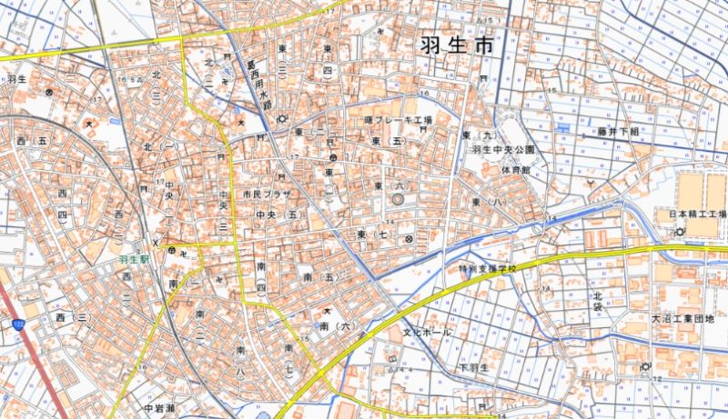 羽生市東6丁目の位置（地図の中央付近）＝国土地理院HPから