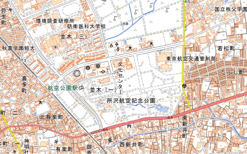 所沢市民文化センター ミューズの周辺図（国土地理院HPから）