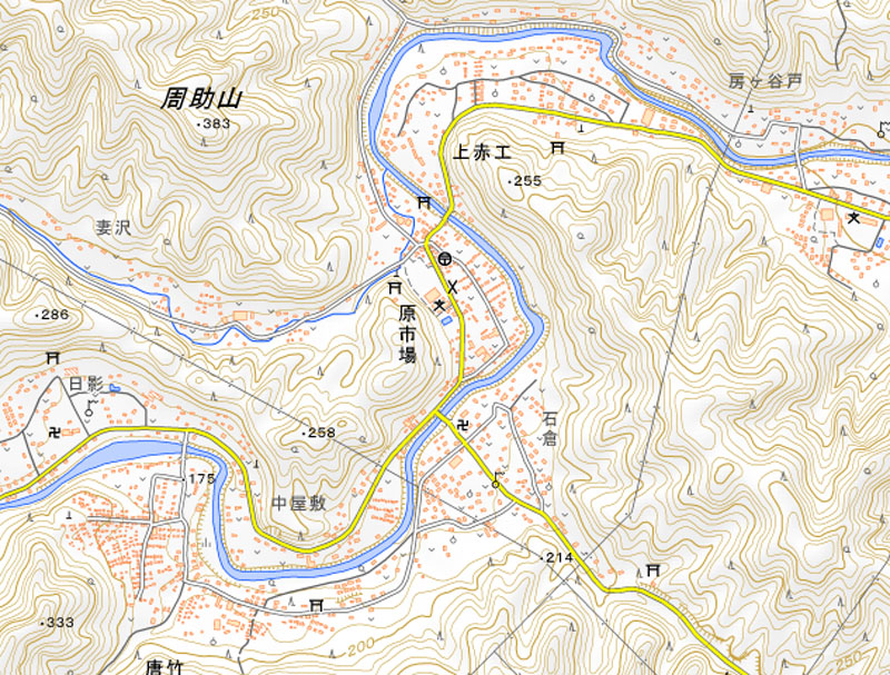 飯能市原市場の周辺（国土地理院HPより）