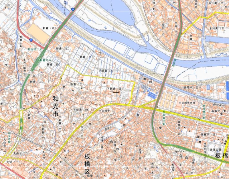 オーケー和光下新倉店の位置（地図の中央付近）＝国土地理院HPから