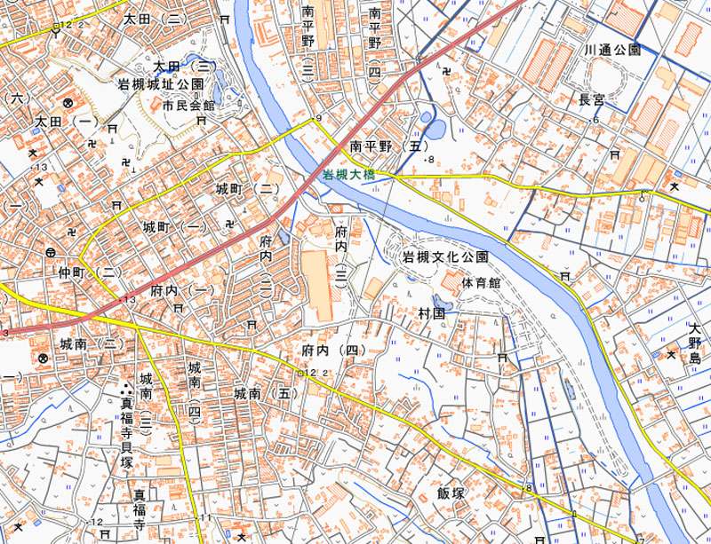 さいたま市岩槻区府内の周辺（国土地理院HPより）