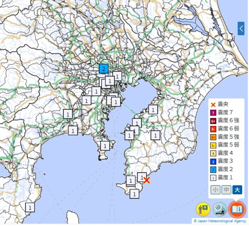 各地の震度（26日午前10時58分、気象庁HPから）