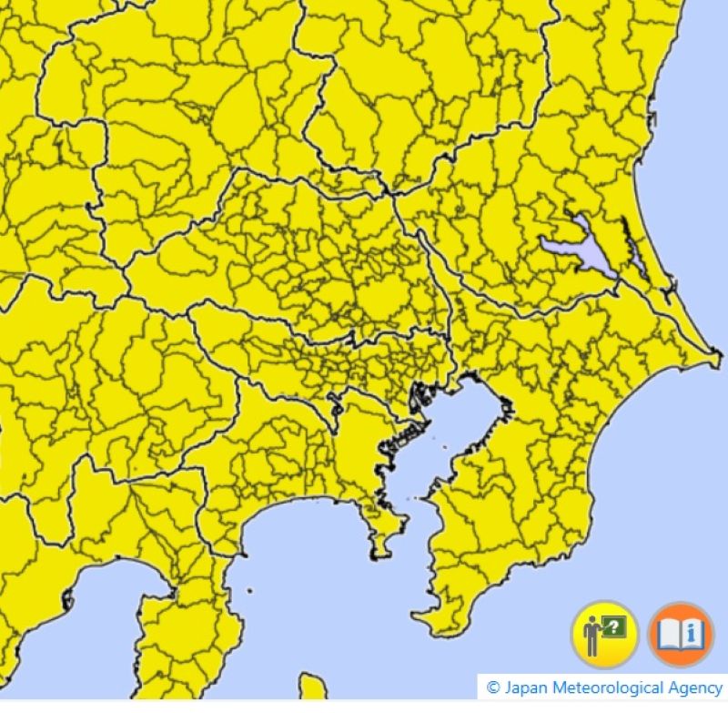 雷注意報が発表されているエリア（28日午後5時18分、気象庁HPから）