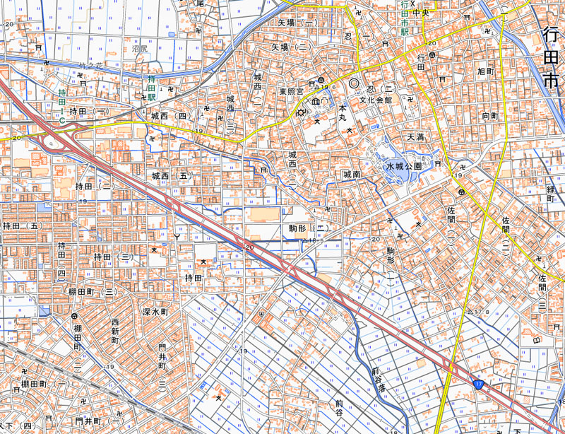 行田市持田1080ベイシア行田店の周辺（国土地理院HPより）