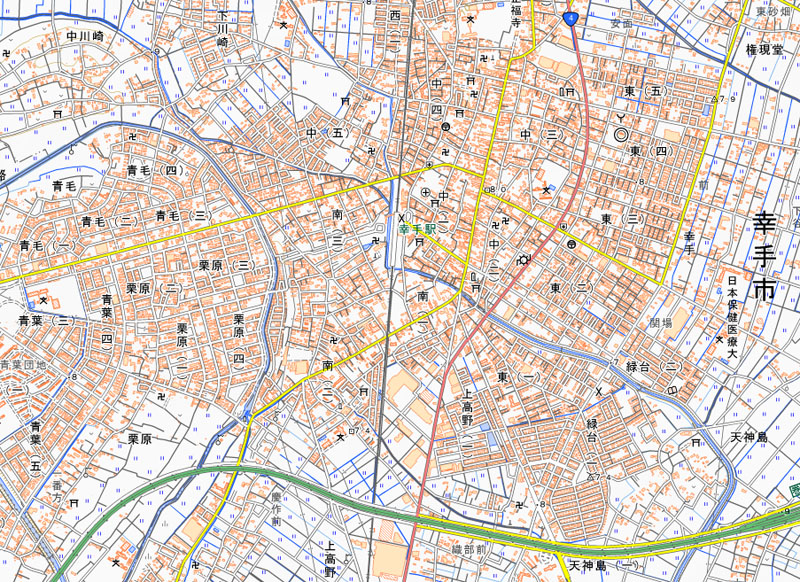 幸手市南2丁目の周辺（国土地理院HPより）