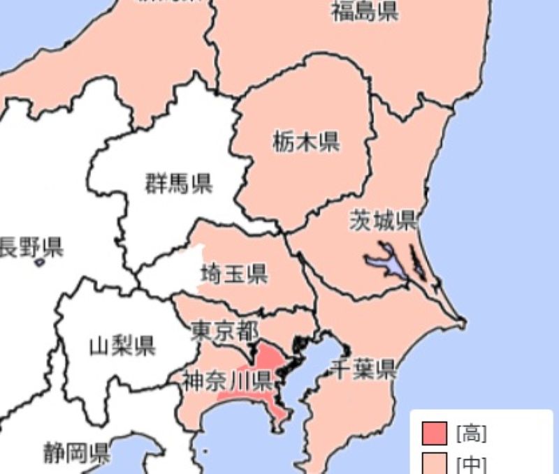 1日に大雨警報・注意報が出る可能性のあるエリア（気象庁HPから）
