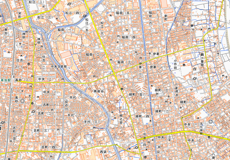 八潮市伊草1丁目の周辺（国土地理院HPより）