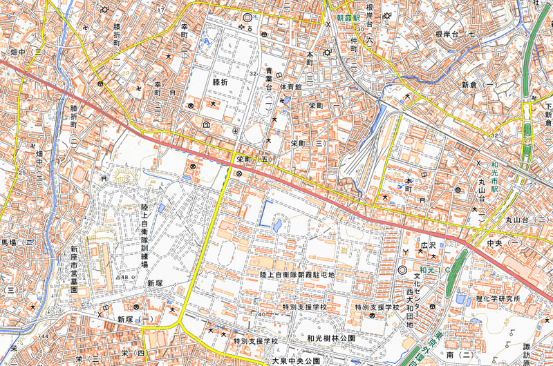 朝霞市栄町5丁目の周辺（国土地理院HPより）
