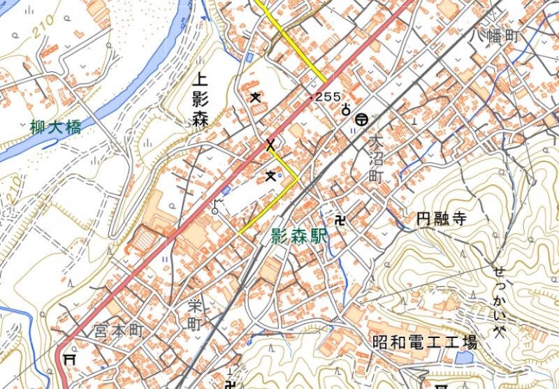 秩父市上影森の周辺（国土地理院HPから）