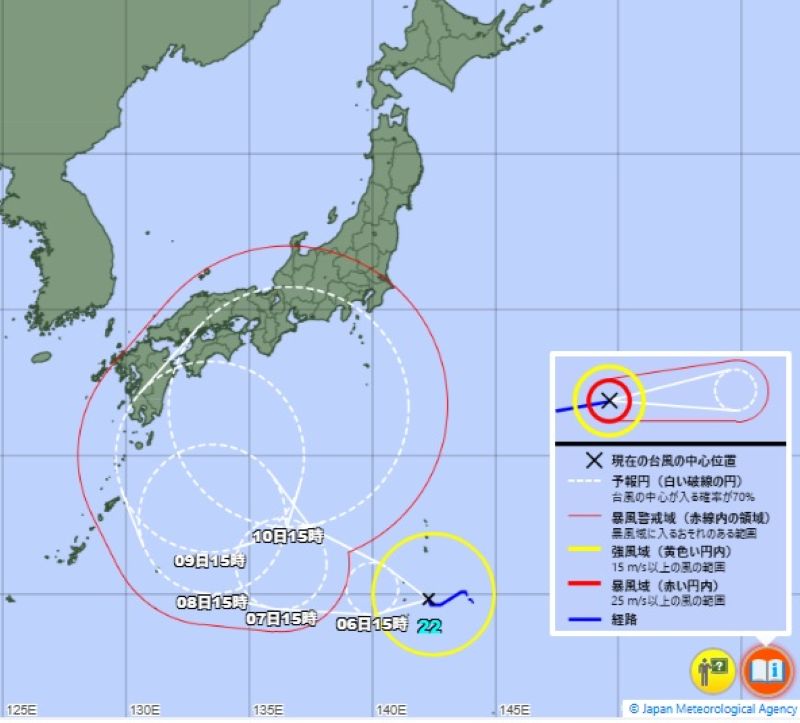 台風22号の進路予想図（気象庁HPから）