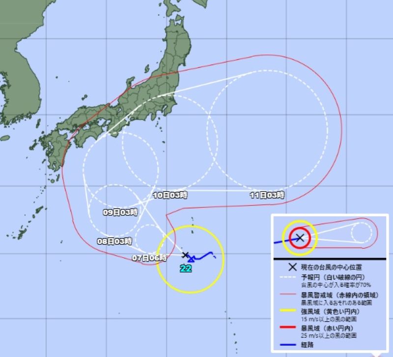 台風22号の進路予想（6日午前6時、気象庁HPから）