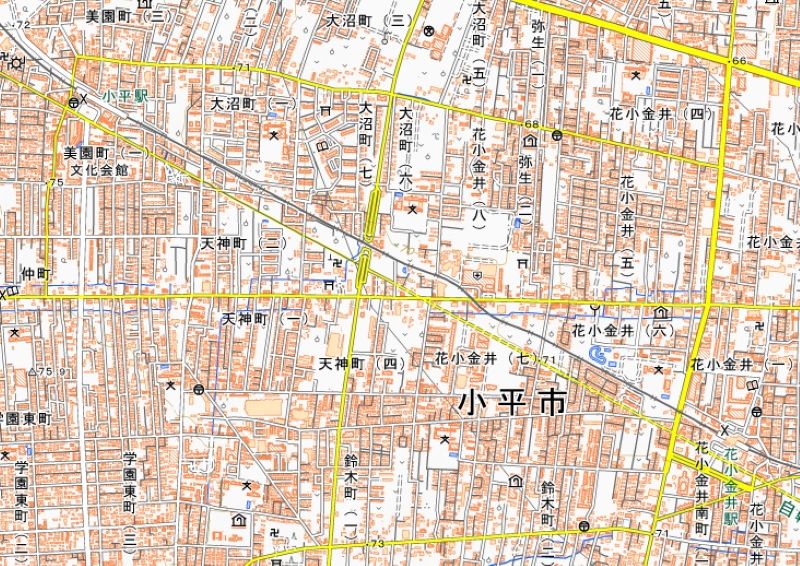 花小金井―小平間の位置（国土地理院HPから）