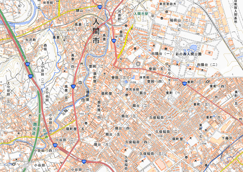 入間市扇台2丁目の周辺（国土地理院HPより）