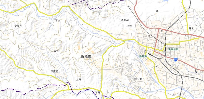 飯能市小岩井の位置（地図の左端）＝国土地理院HPから