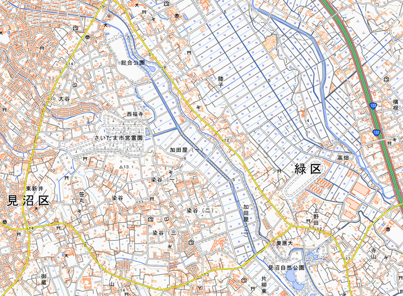 さいたま市見沼区加田屋の周辺（国土地理院HPより）