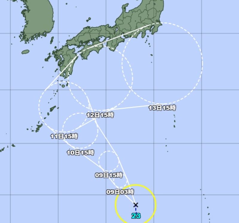 台風23号の進路予想図（気象庁HPから）