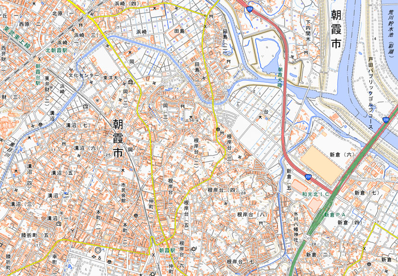 カインズ朝霞店がある朝霞市根岸台3丁目の周辺（国土地理院HPより）