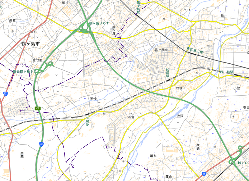 鶴ケ島ジャンクション―川越インターチェンジの周辺（国土地理院HPより）