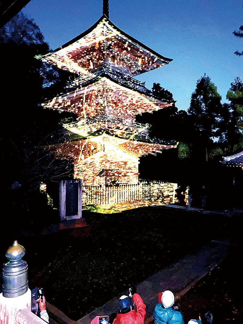 昨年行われた吉見観音三重塔のプロジェクションマッピング（吉見町商工会提供）