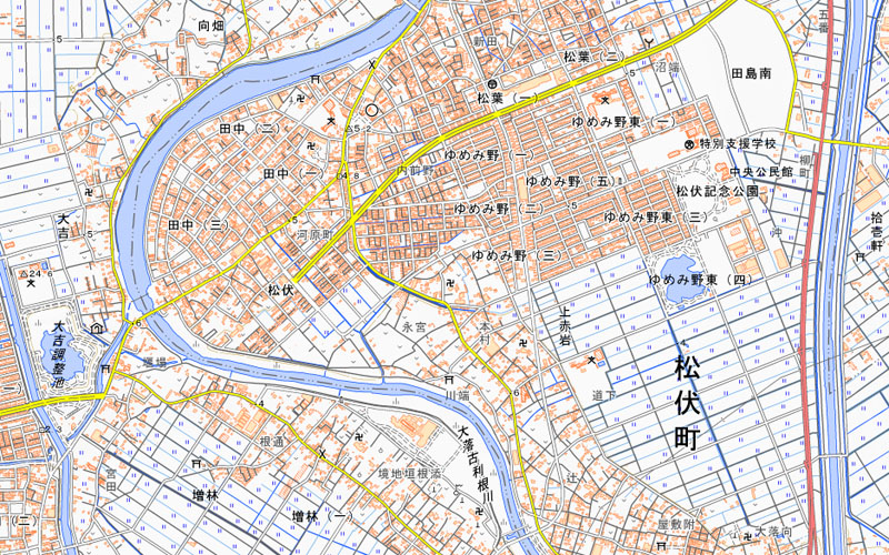 松伏町松伏の周辺（国土地理院HPより）