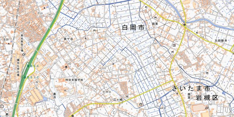 白岡市実ケ谷の位置（図の左上）＝国土地理院HPから