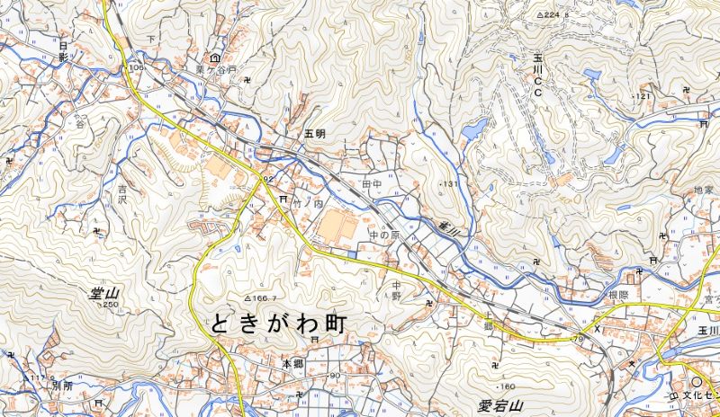 ときがわ町五明の位置（図の中央左）＝国土地理院HPから