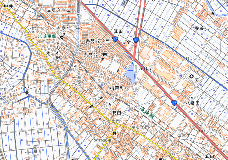 鴻巣市箕田の周辺（国土地理院HPより）