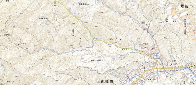 飯能市上直竹上分、下直竹、上直竹下分の位置（国土地理院HPから）