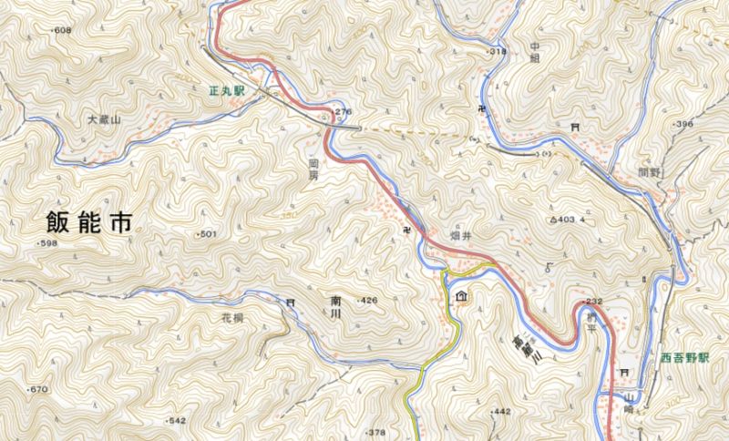 飯能市南川の位置（地図中央下）＝国土地理院HPから