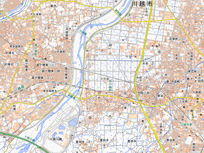 霞ケ関―川越市駅の周辺（国土地理院HPより）
