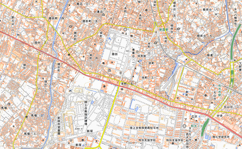 朝霞市膝折町2丁目の周辺（国土地理院HPより）