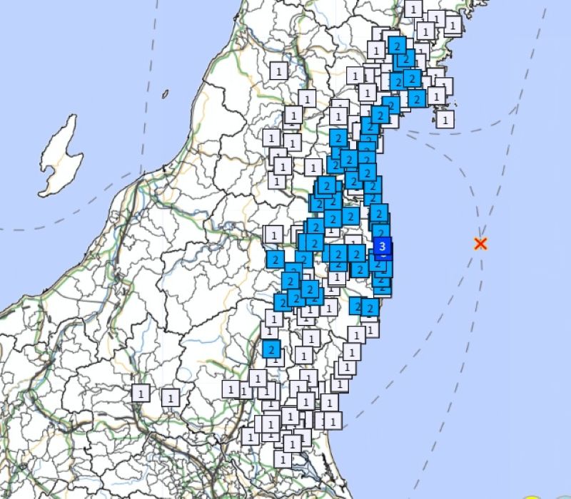 各都市の震度（24日午前6時9分ごろ、気象庁HPから）