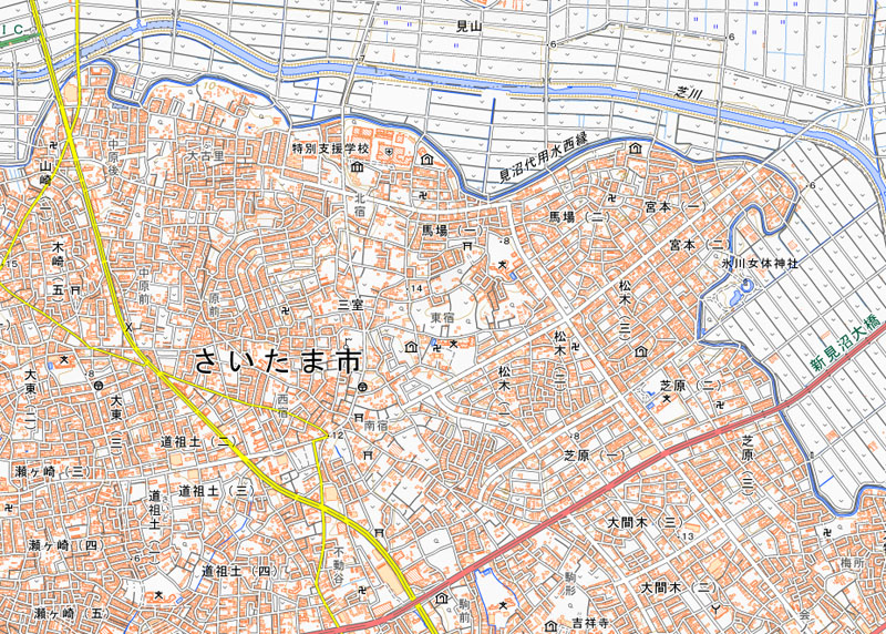 さいたま市緑区馬場1丁目の周辺（国土地理院HPより）
