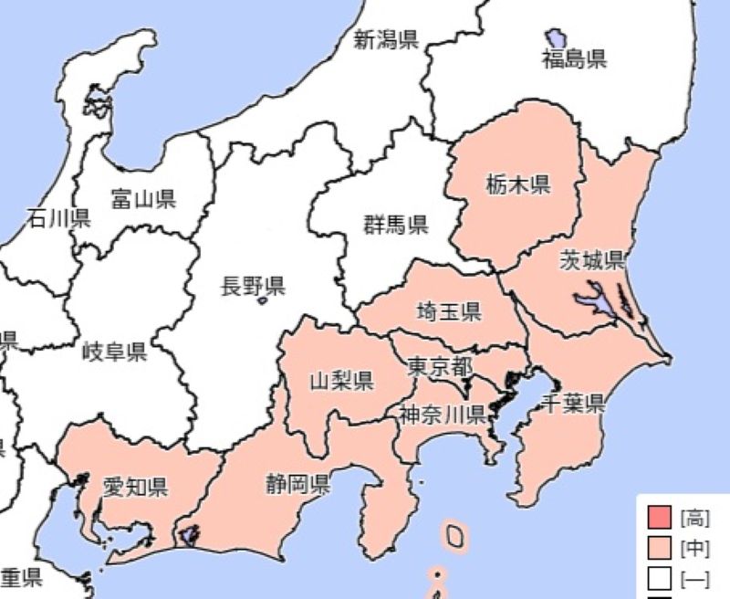 11月1日に警報級の大雨（中程度）の恐れがあるエリア＝気象庁HPから