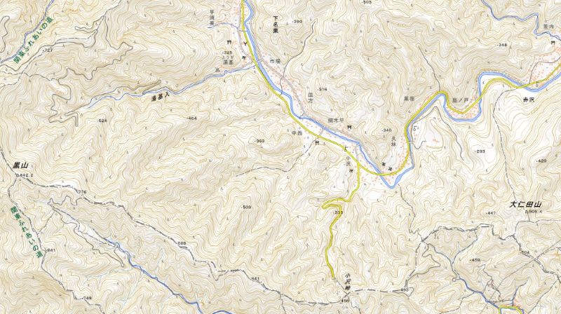 飯能市下名栗の小沢峠付近（図中央下）＝国土地理院HPから