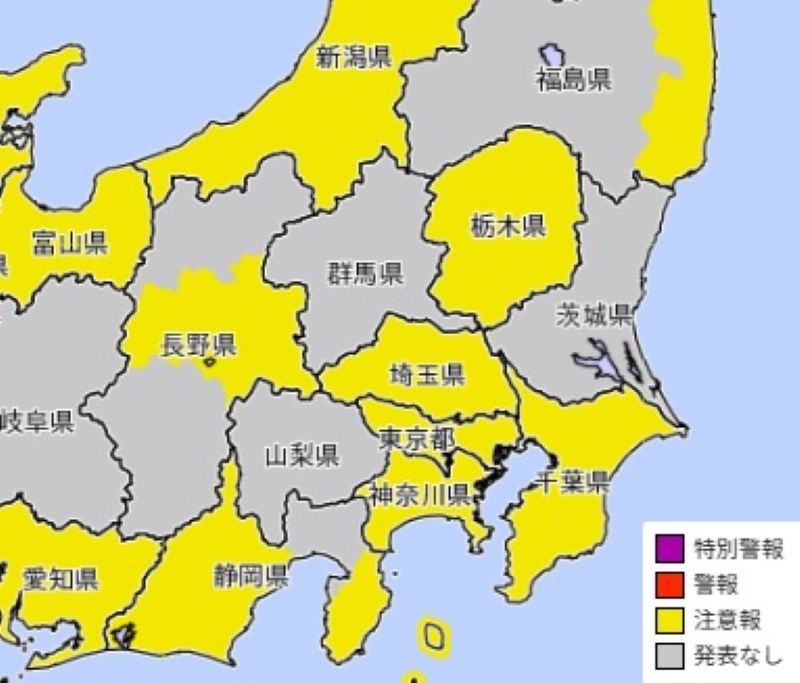 強風注意報が発表されているエリア（3日、気象庁HPから）